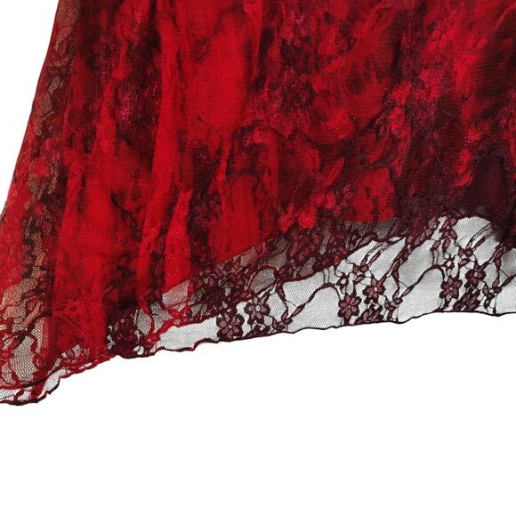 Frazzle Sz M Red Black Lace Beaded Shirt Sheer Blouse Top Fairy Grunge Goth - Picture 4 of 7